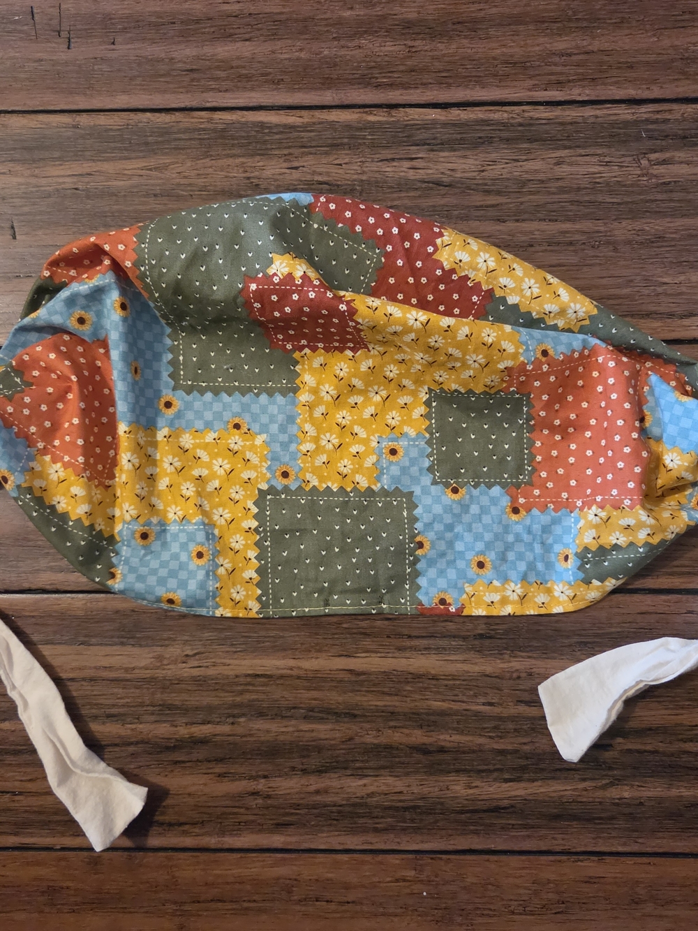 Patchwork Floral Tie Headcovering in Yellow, Olive & Rust